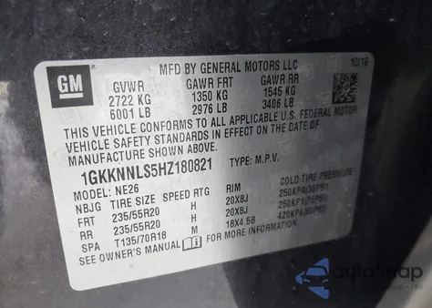 2017 GMC Acadia Slt-2 from USA, damaged, VIN 1GKKNNLS5HZ180821